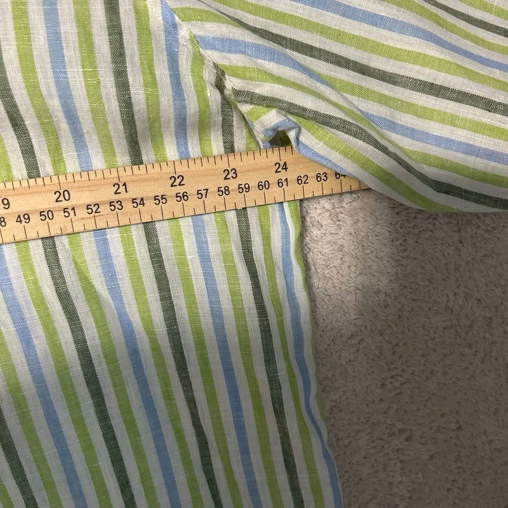 Banana Republic Green Striped Casual Button Down Shirt linen